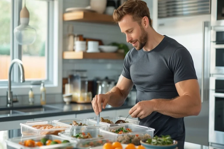 Joven preparando comidas saludables en recipientes – Descubre qué es Meal Prep y cómo puede simplificar tu vida