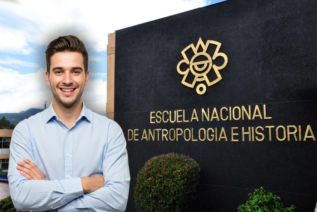 Estudiante en la fachada de la ENAH para conocer los posgrados en ENAH para 2026 e ingresar a través de su convocatoria