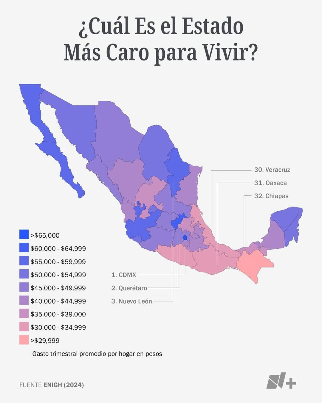 mapa de cuál es el estado más caro para vivir