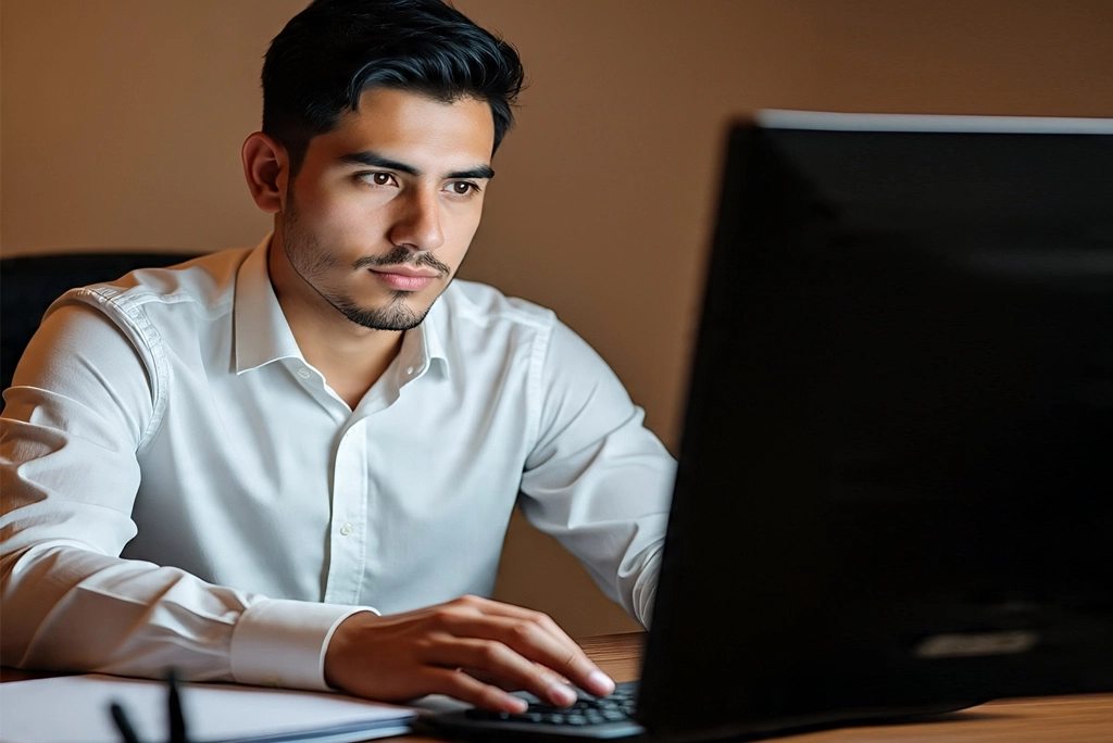 Hombre revisando su Constancia de Situación Fiscal en la app SAT ID desde su teléfono móvil, mostrando comodidad y ahorro de tiempo.