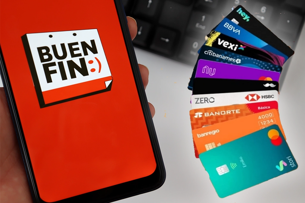 Logo del buen fin en un móvil, representando las compras por medio de las diferentes promociones bancarias para esta temporada de compras